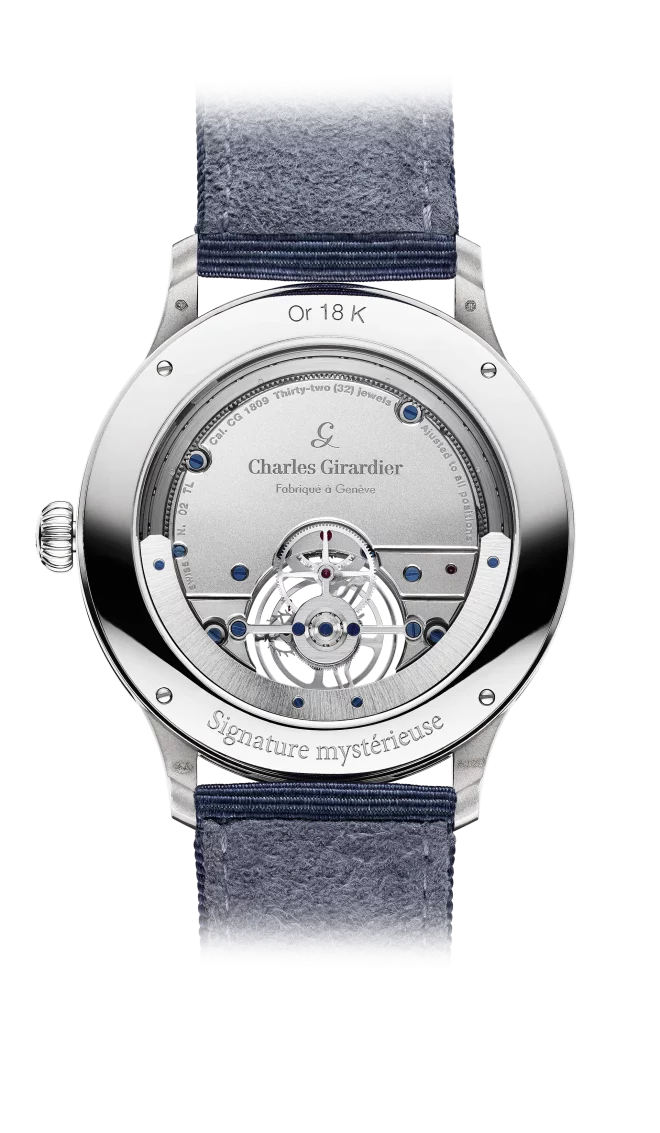 Photo de dos du modèle Charles Girardier CG-1809 41/2WG, cadran Cobalt Blue